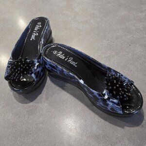 HELEN'S HEART Women's Leopard Print Wedge/Slide with Beading - Size 9M